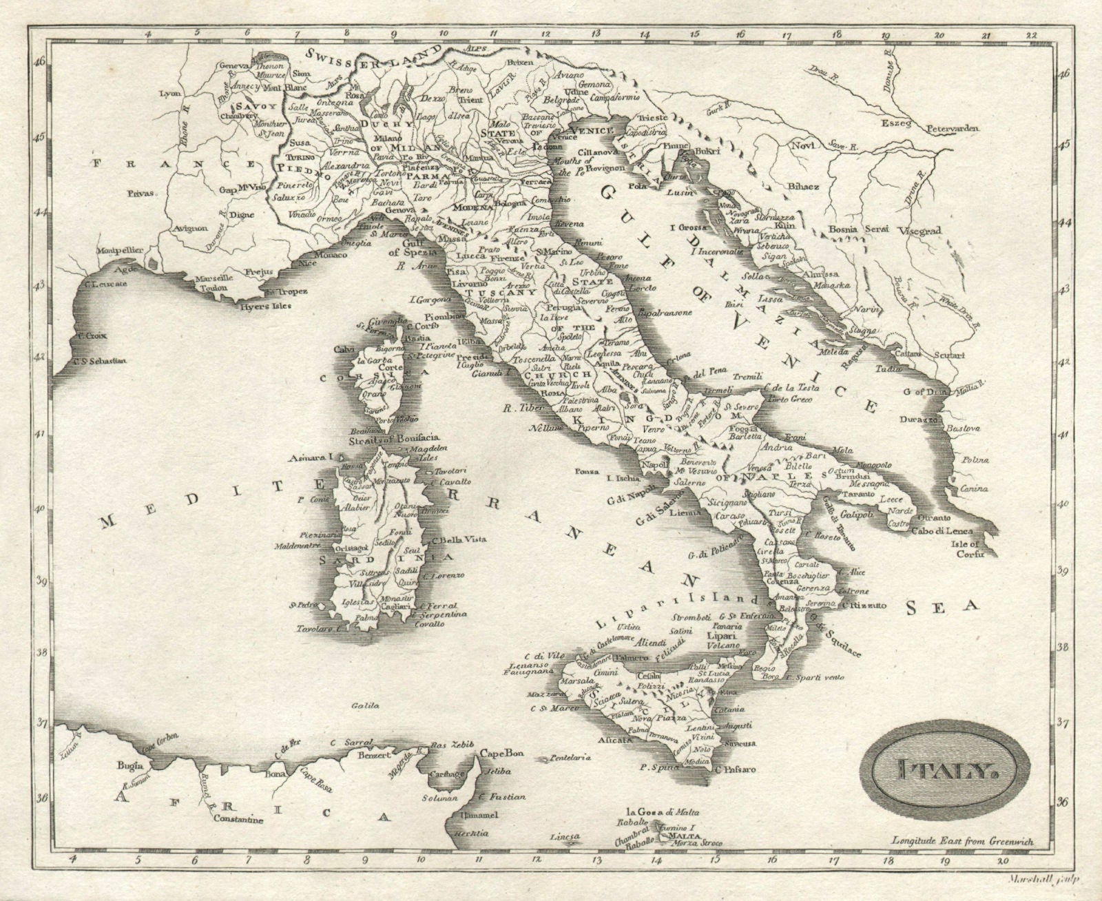 Italy by Arrowsmith & Lewis 1812 old antique vintage map plan chart